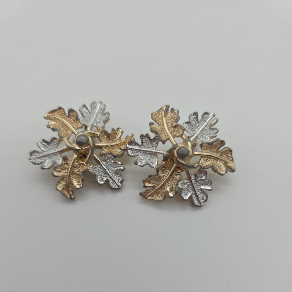 Signed Sarah Coventry‎ Leaf Statement Clip On Earring Gold Silver Tone